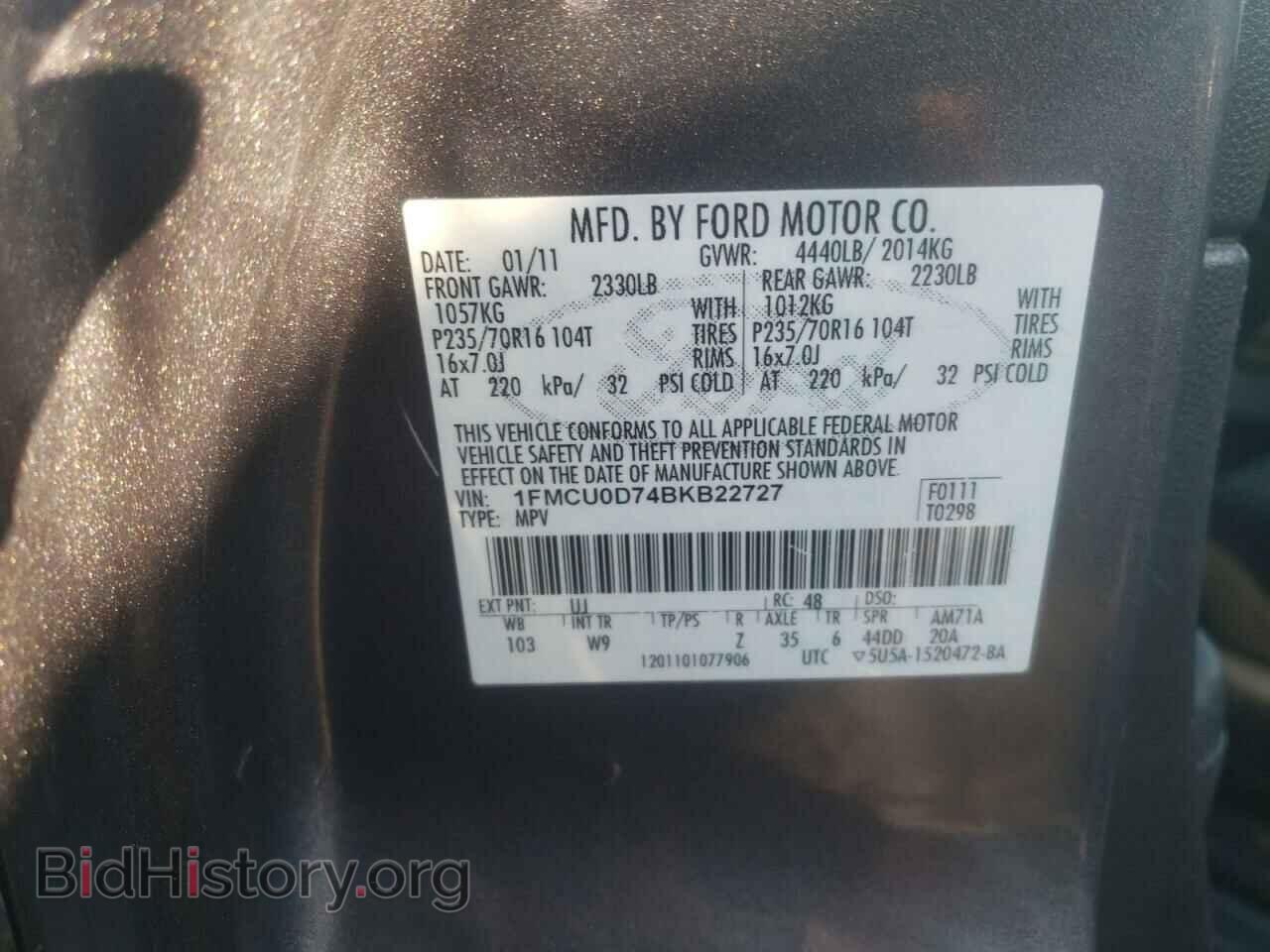 2011 FORD ESCAPE - VIN: 1FMCU0D74BKB22727 - Фото 10
