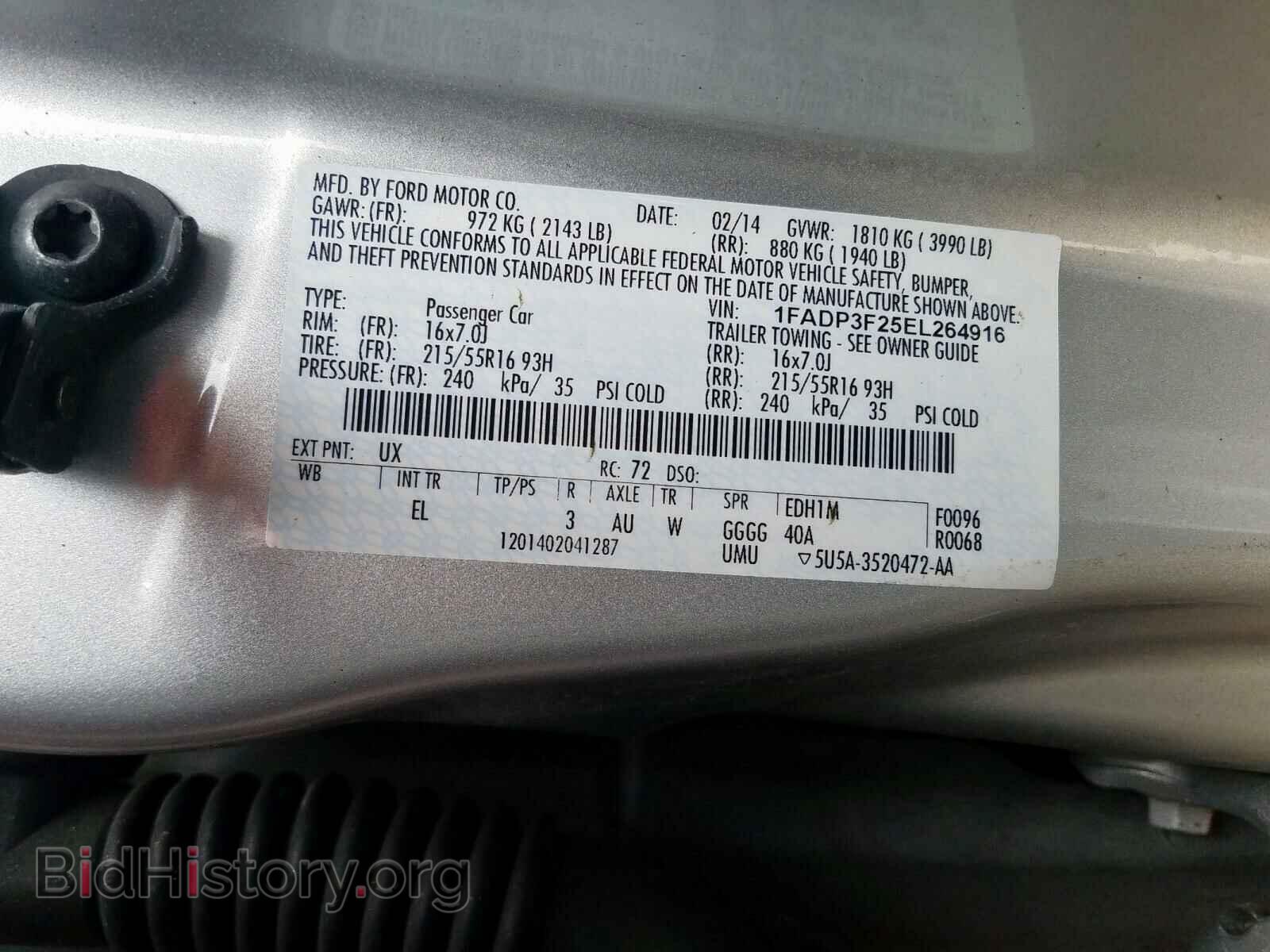 2014 FORD FOCUS - VIN: 1FADP3F25EL264916 - Фото 10