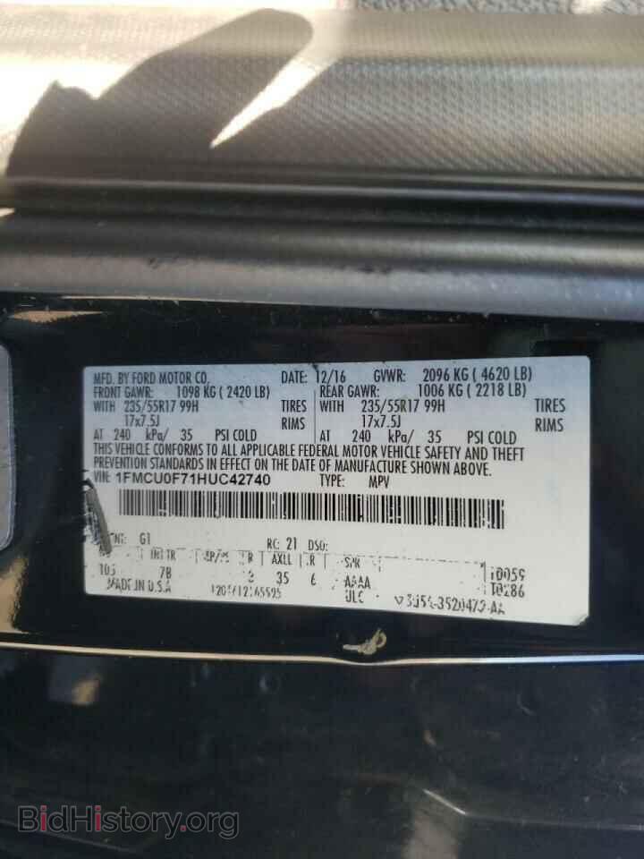 2017 FORD ESCAPE - VIN: 1FMCU0F71HUC42740 - Фото 10