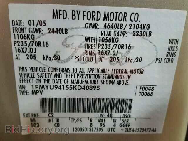 2005 FORD ESCAPE - VIN: 1FMYU94155KD40895 - Фото 10