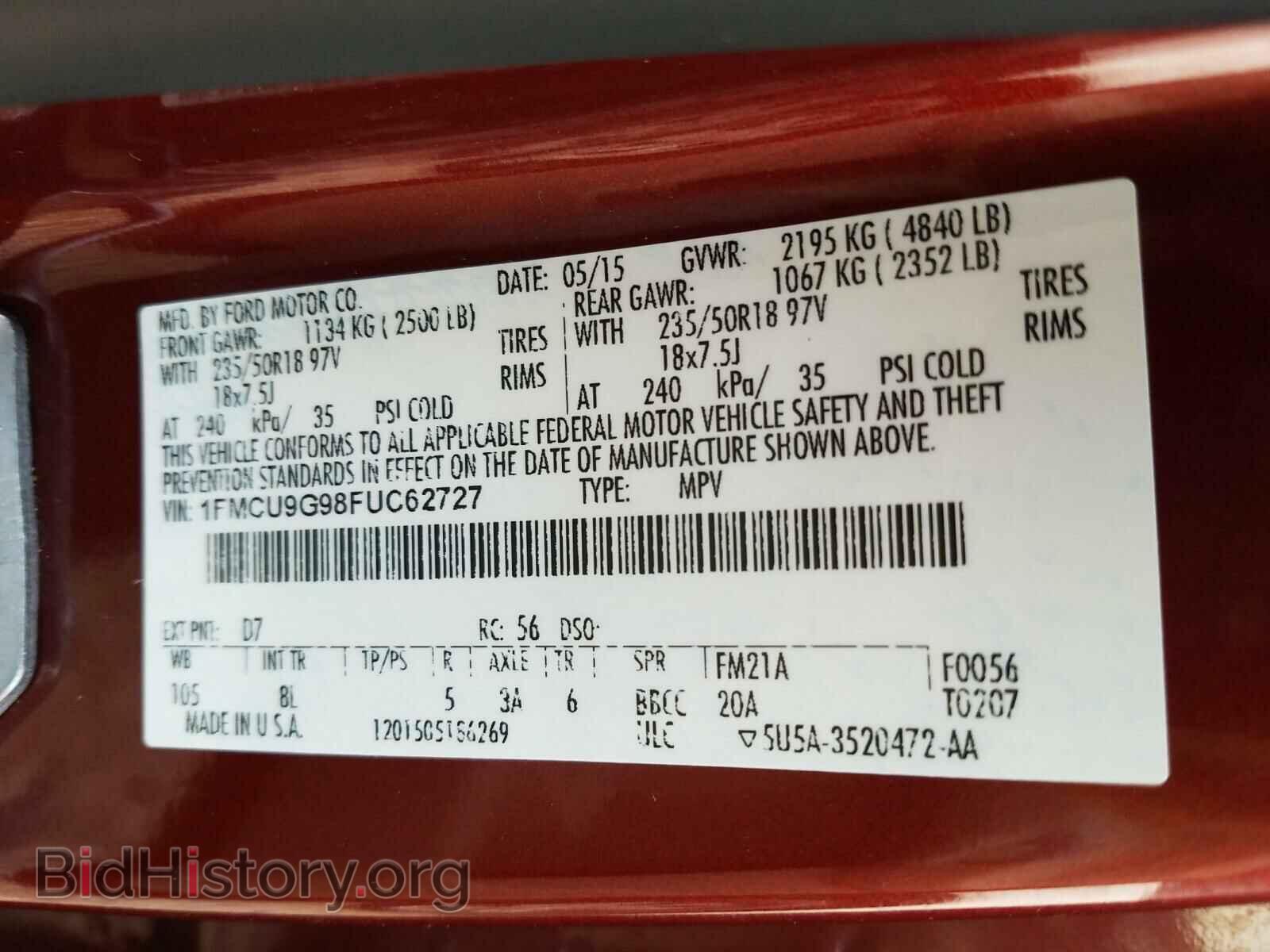 2015 FORD ESCAPE - VIN: 1FMCU9G98FUC62727 - Photo 10