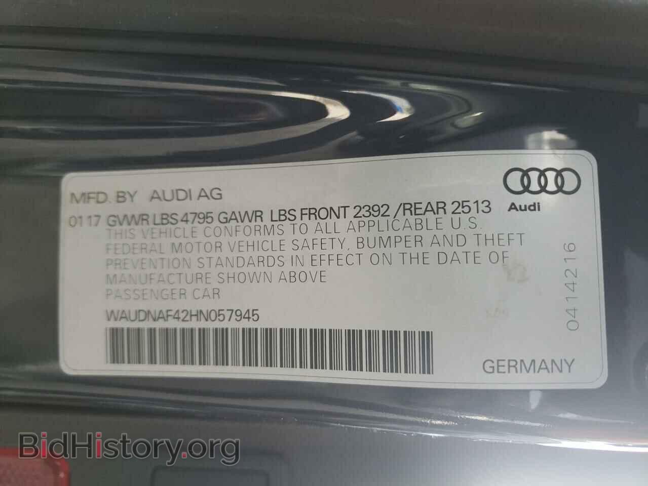 2017 AUDI A4 - VIN: WAUDNAF42HN057945 - Фото 10