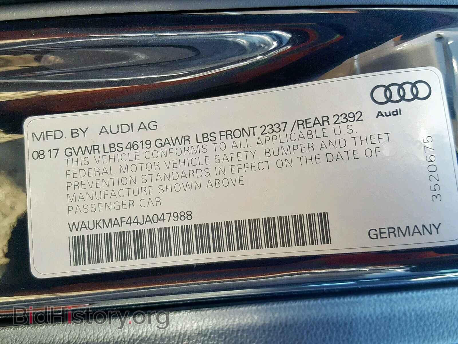 2018 AUDI A4 - VIN: WAUKMAF44JA047988 - Фото 10