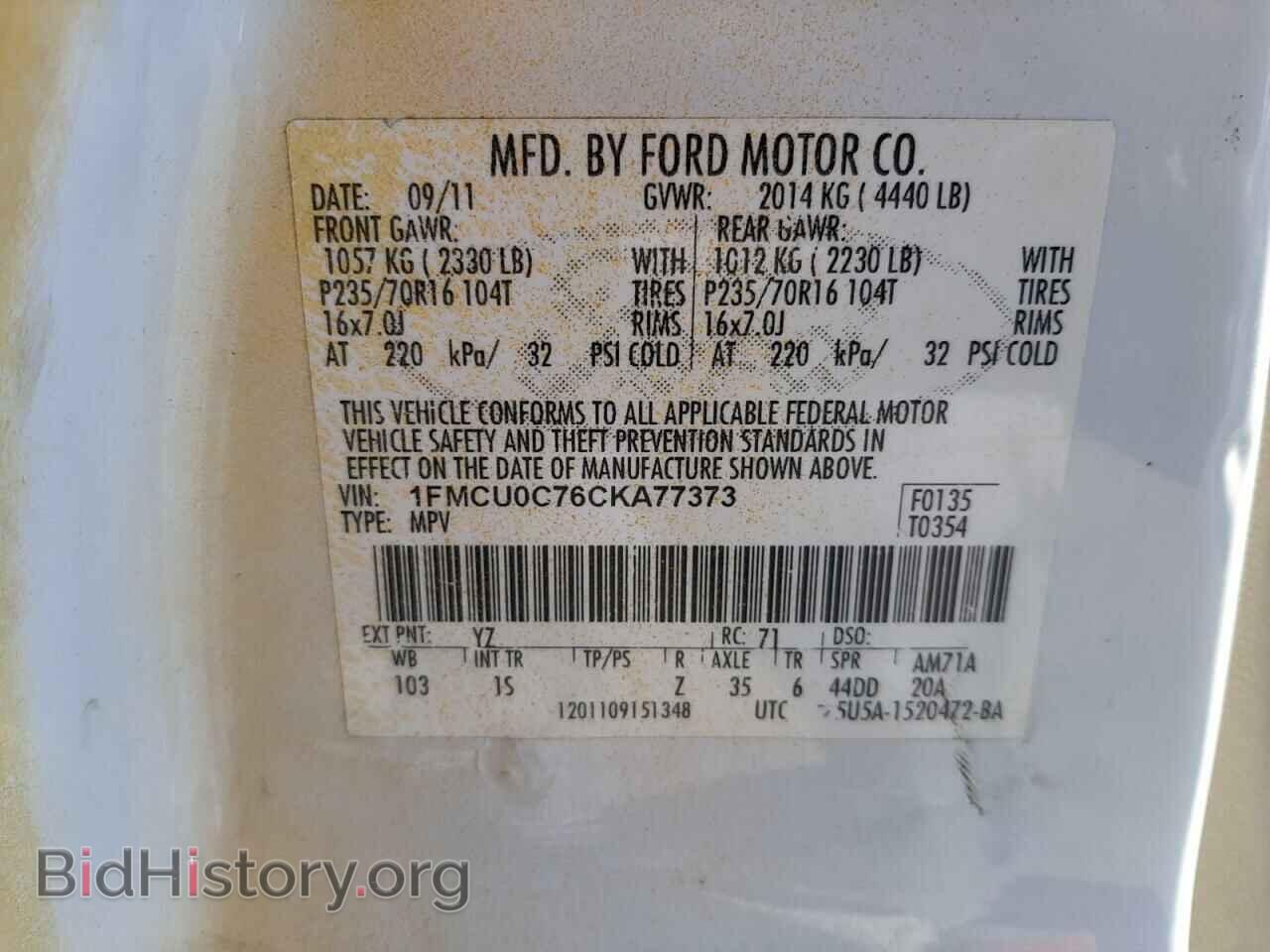 2012 FORD ESCAPE - VIN: 1FMCU0C76CKA77373 - Фото 10