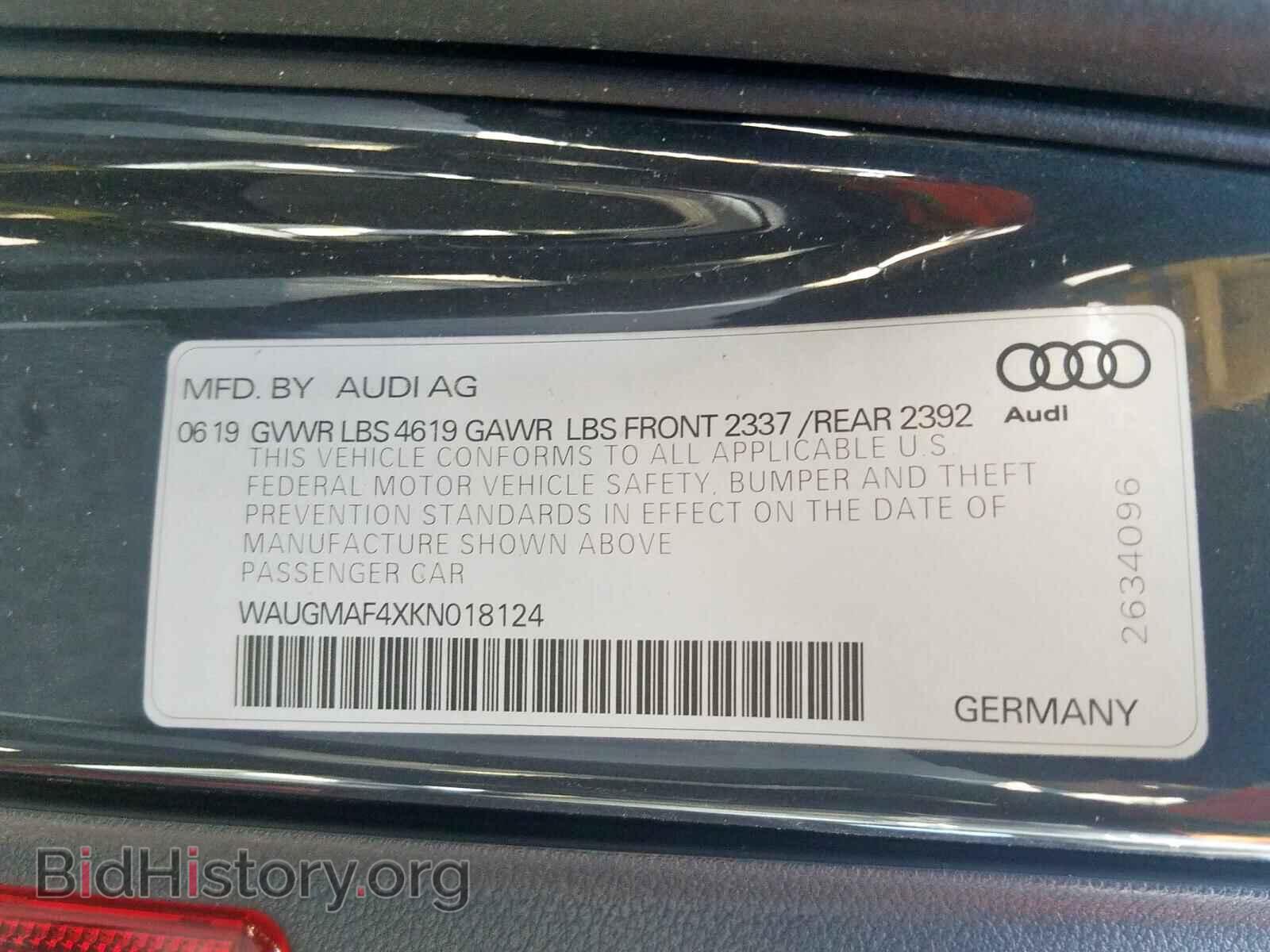 2019 AUDI A4 - VIN: WAUGMAF4XKN018124 - Фото 10