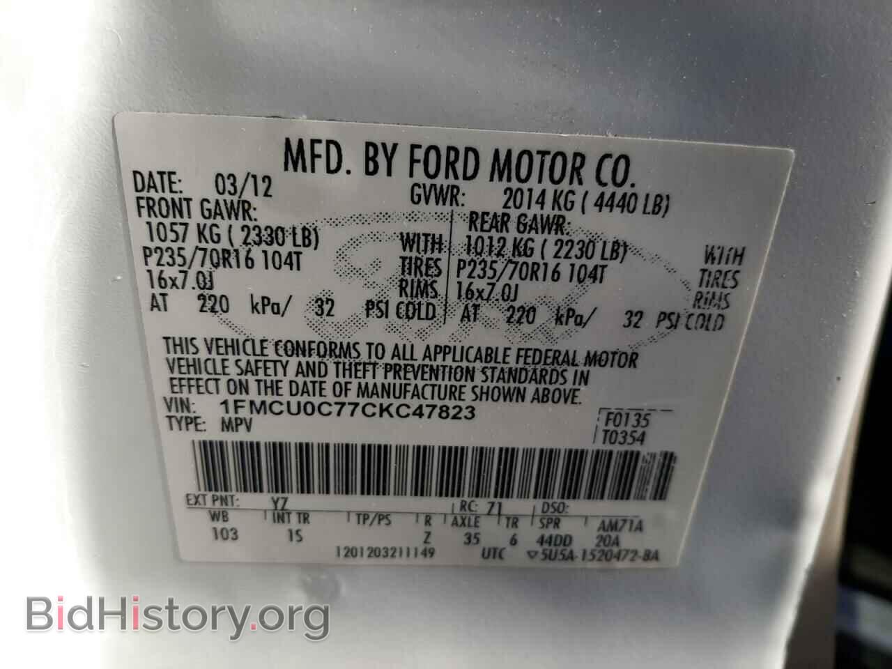 2012 FORD ESCAPE - VIN: 1FMCU0C77CKC47823 - Фото 10