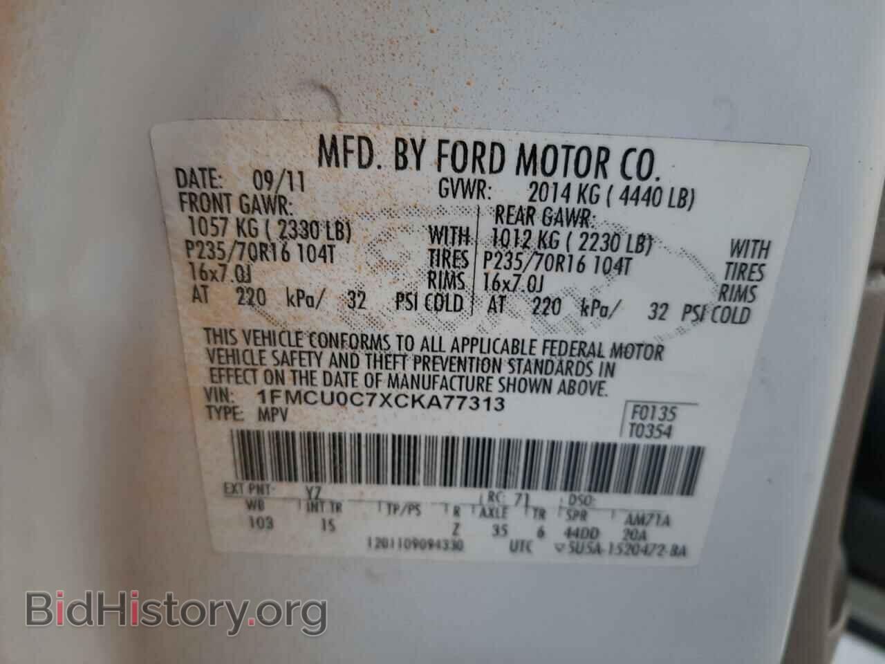 2012 FORD ESCAPE - VIN: 1FMCU0C7XCKA77313 - Фото 10