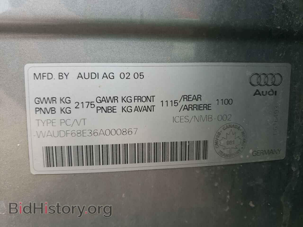 2006 AUDI A4 - VIN: WAUDF68E36A000867 - Фото 10