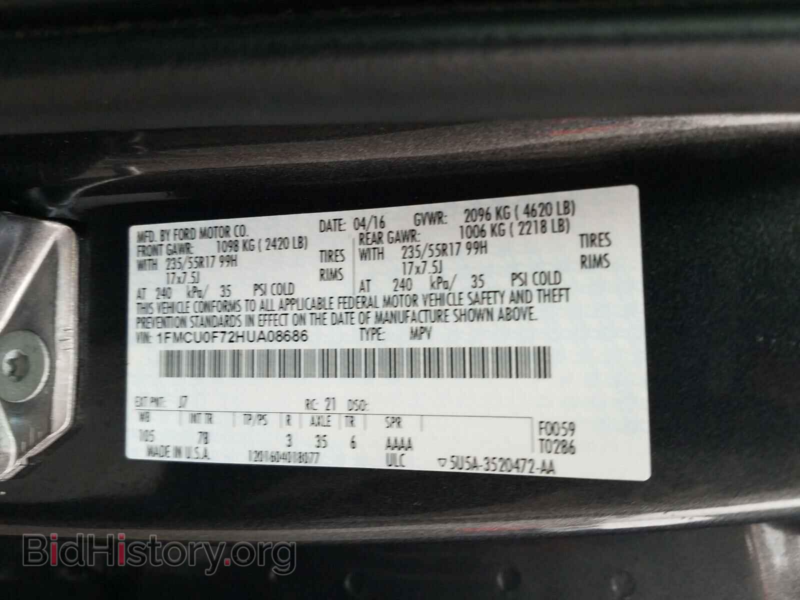 2017 FORD ESCAPE - VIN: 1FMCU0F72HUA08686 - Photo 10