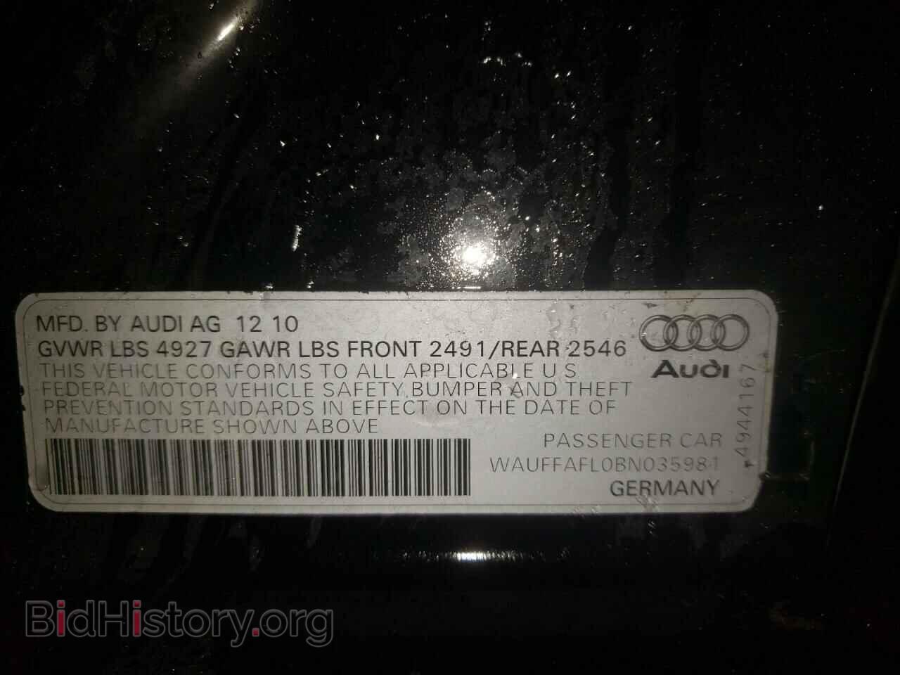2011 AUDI A4 - VIN: WAUFFAFL0BN035981 - Фото 10