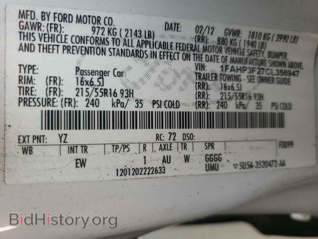 2012 FORD FOCUS - VIN: 1FAHP3F27CL356947 - Фото 10