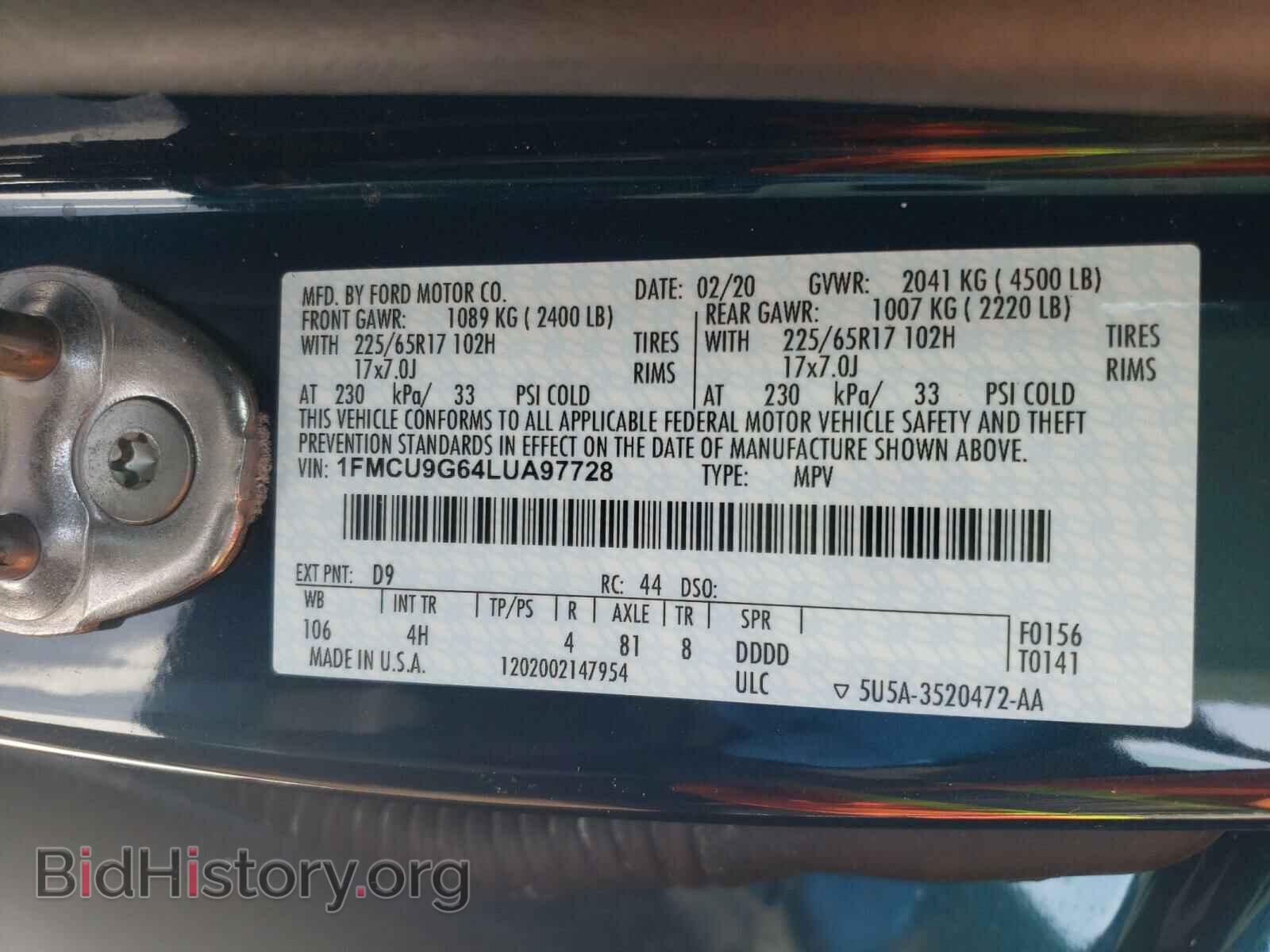 2020 FORD ESCAPE - VIN: 1FMCU9G64LUA97728 - Photo 10