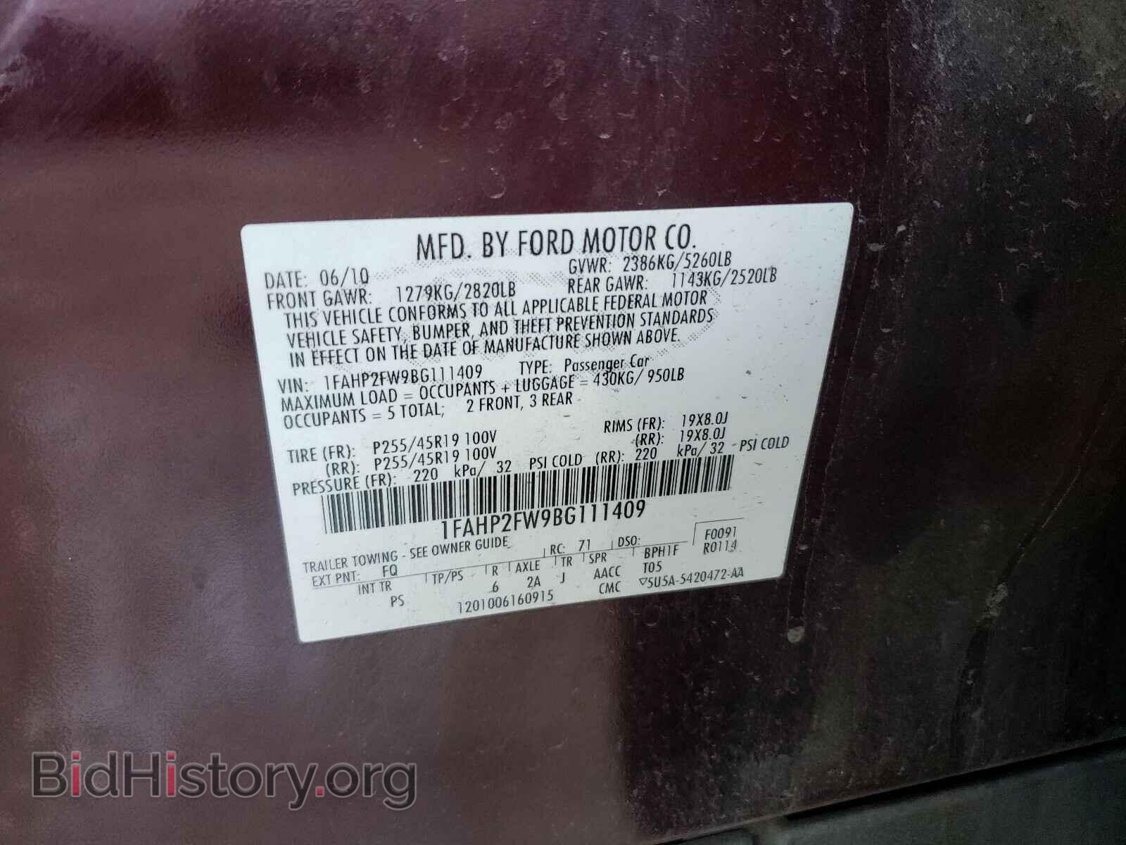 2011 FORD TAURUS - VIN: 1FAHP2FW9BG111409 - Photo 10