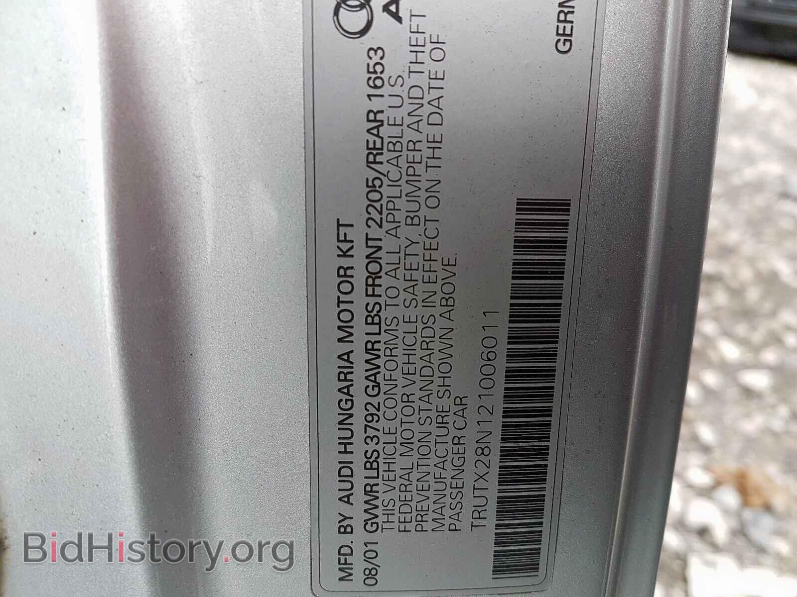 2002 AUDI TT - VIN: TRUTX28N121006011 - Фото 10