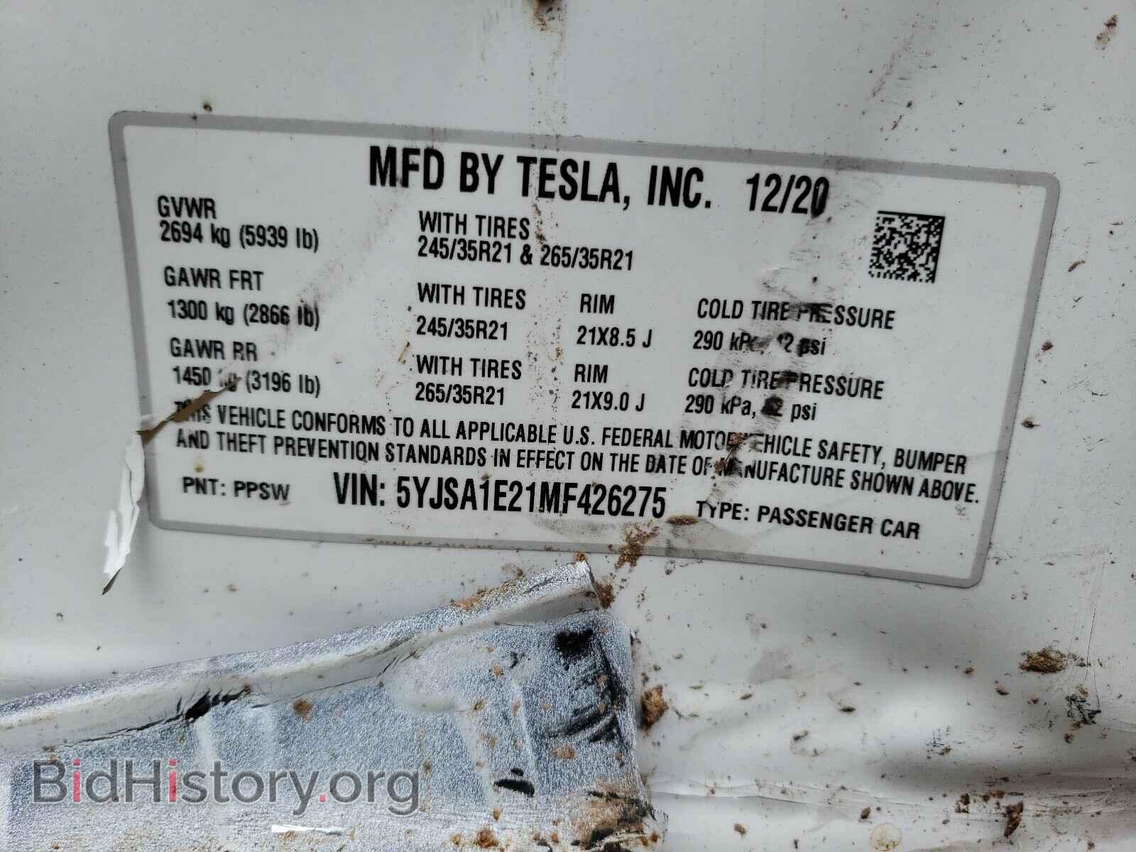 2021 TESLA MODEL S - VIN: 5YJSA1E21MF426275 - Photo 10
