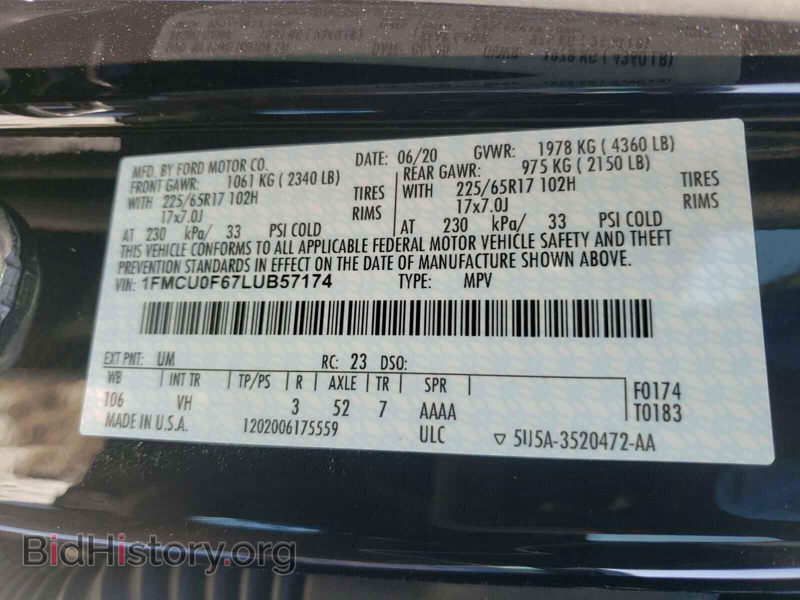 2020 FORD ESCAPE - VIN: 1FMCU0F67LUB57174 - Фото 10
