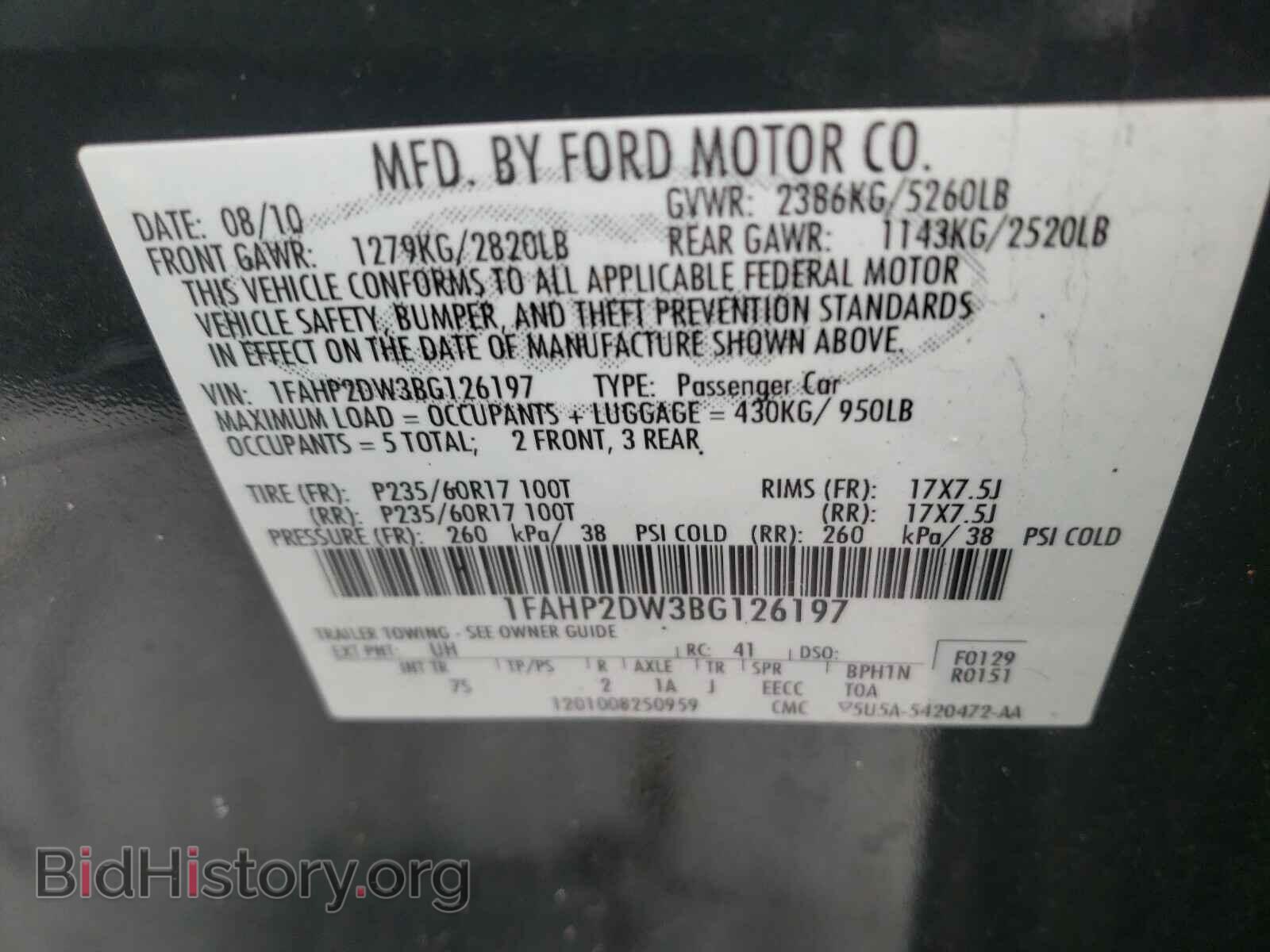 2011 FORD TAURUS - VIN: 1FAHP2DW3BG126197 - Фото 10