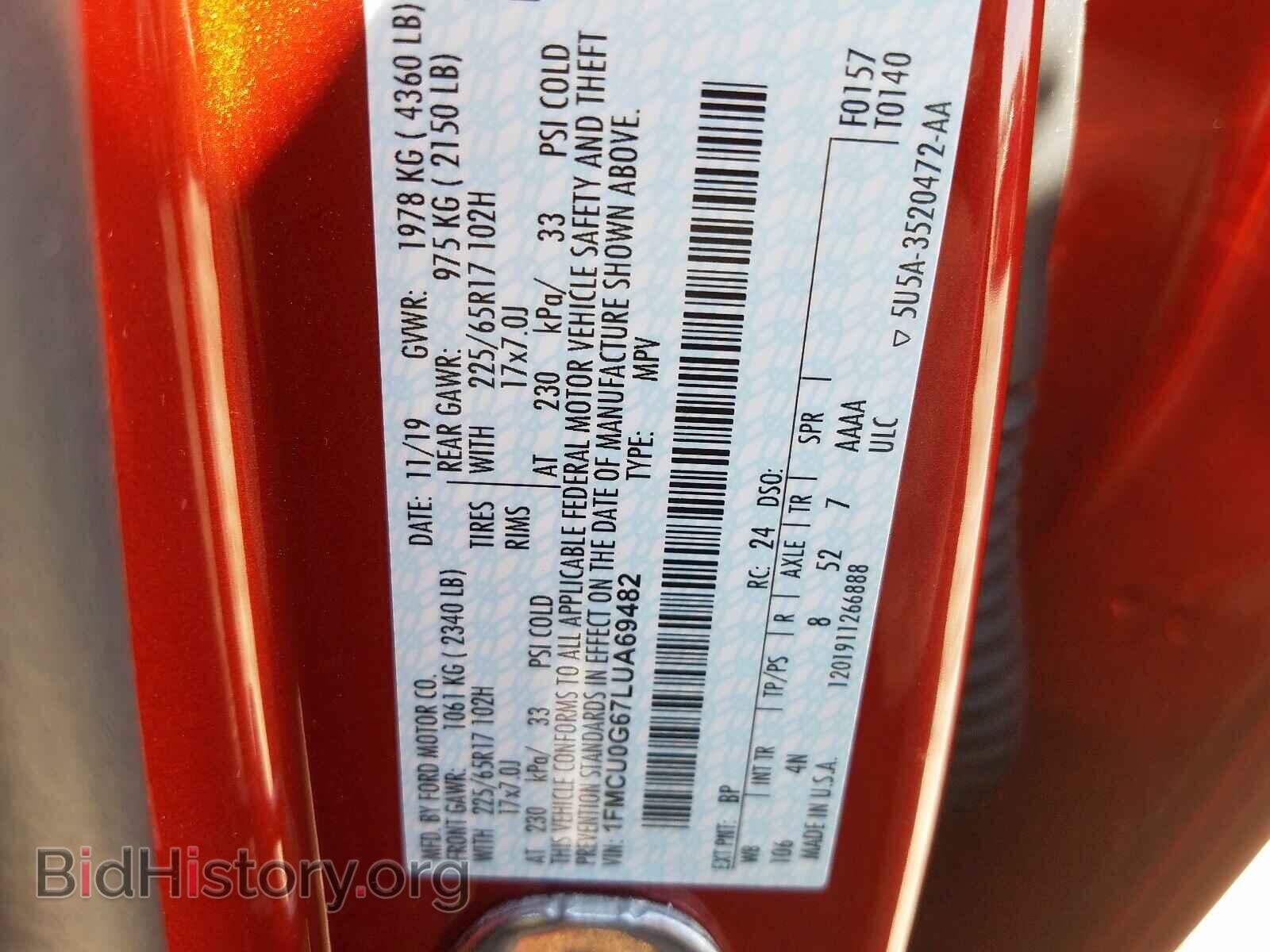 2020 FORD ESCAPE - VIN: 1FMCU0G67LUA69482 - Photo 10