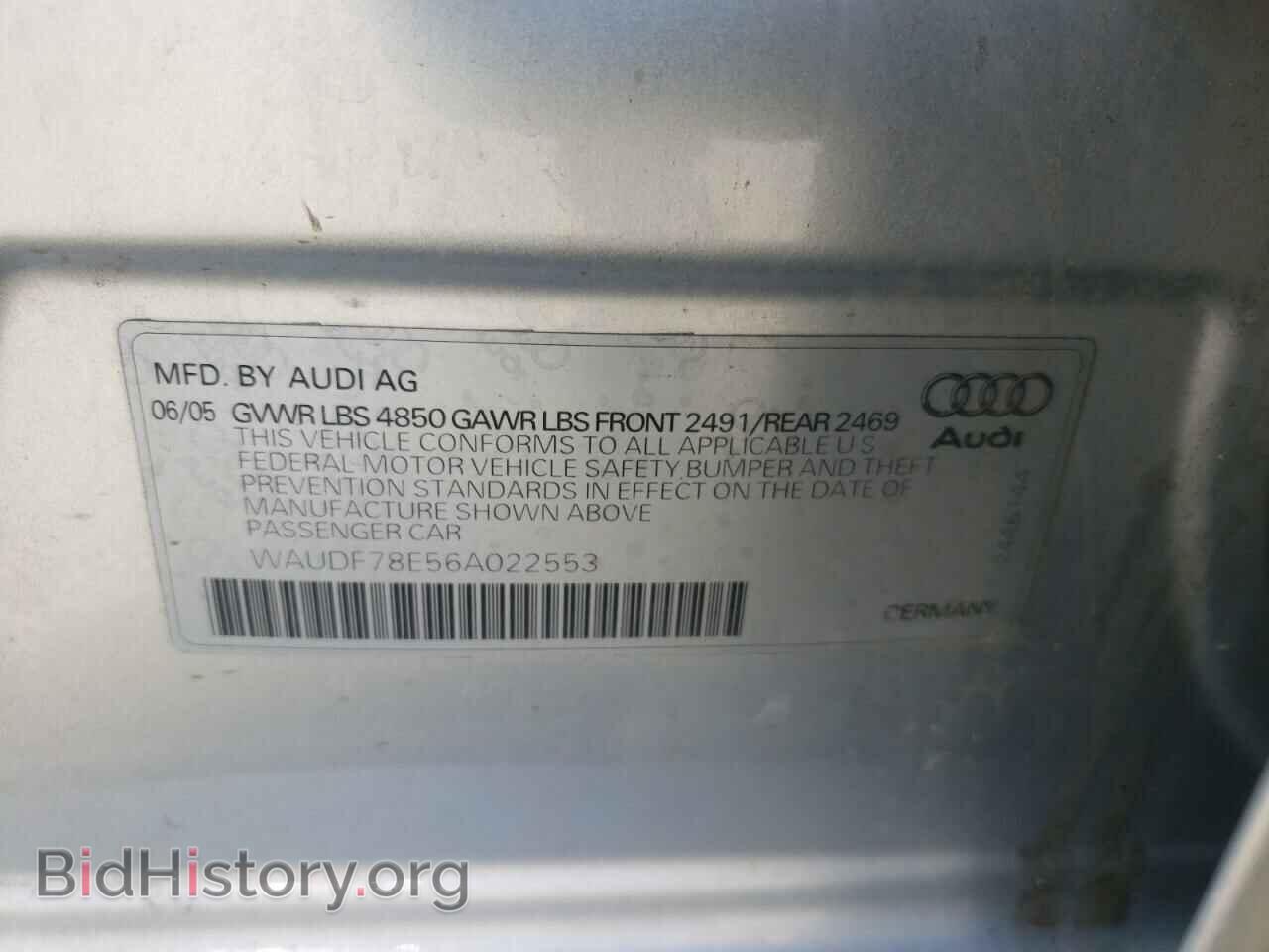 2006 AUDI A4 - VIN: WAUDF78E56A022553 - Фото 10