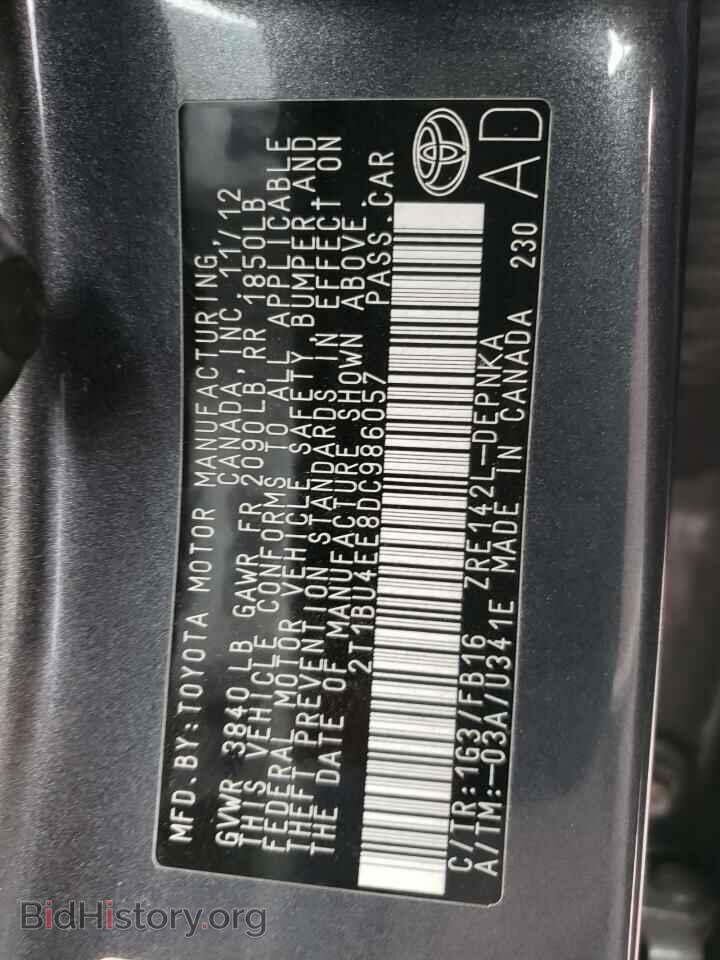 2013 TOYOTA COROLLA - VIN: 2T1BU4EE8DC986057 - Фото 10