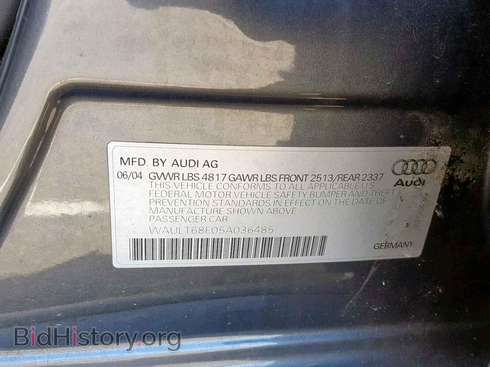 2005 AUDI A4 - VIN: WAULT68E05A036485 - Фото 10