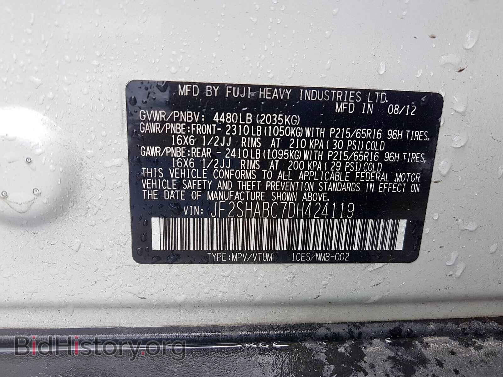 2013 SUBARU FORESTER - VIN: JF2SHABC7DH424119 - Фото 10