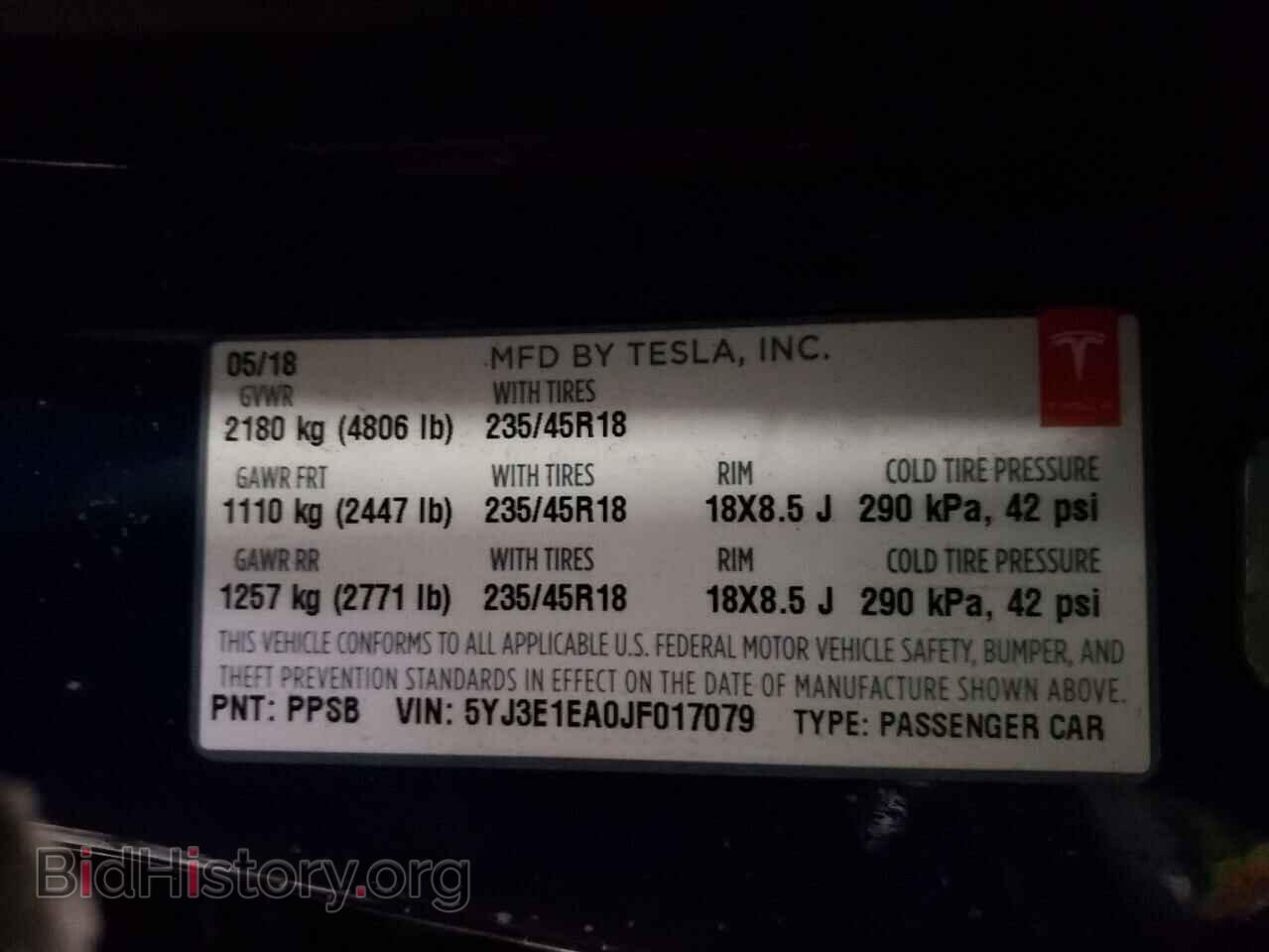 2018 TESLA MODEL 3 - VIN: 5YJ3E1EA0JF017079 - Фото 10