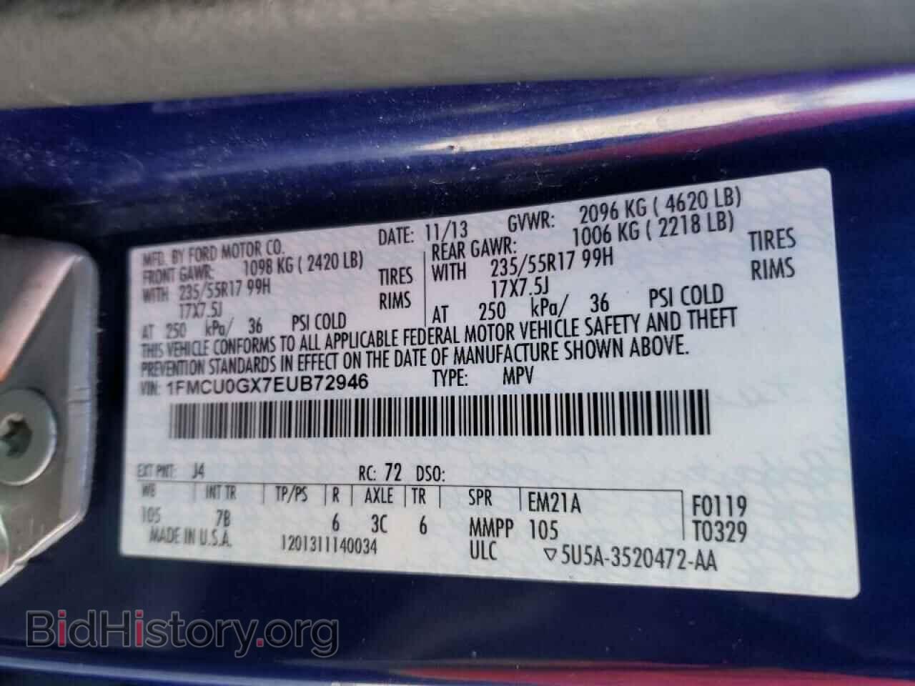 2014 FORD ESCAPE - VIN: 1FMCU0GX7EUB72946 - Фото 10