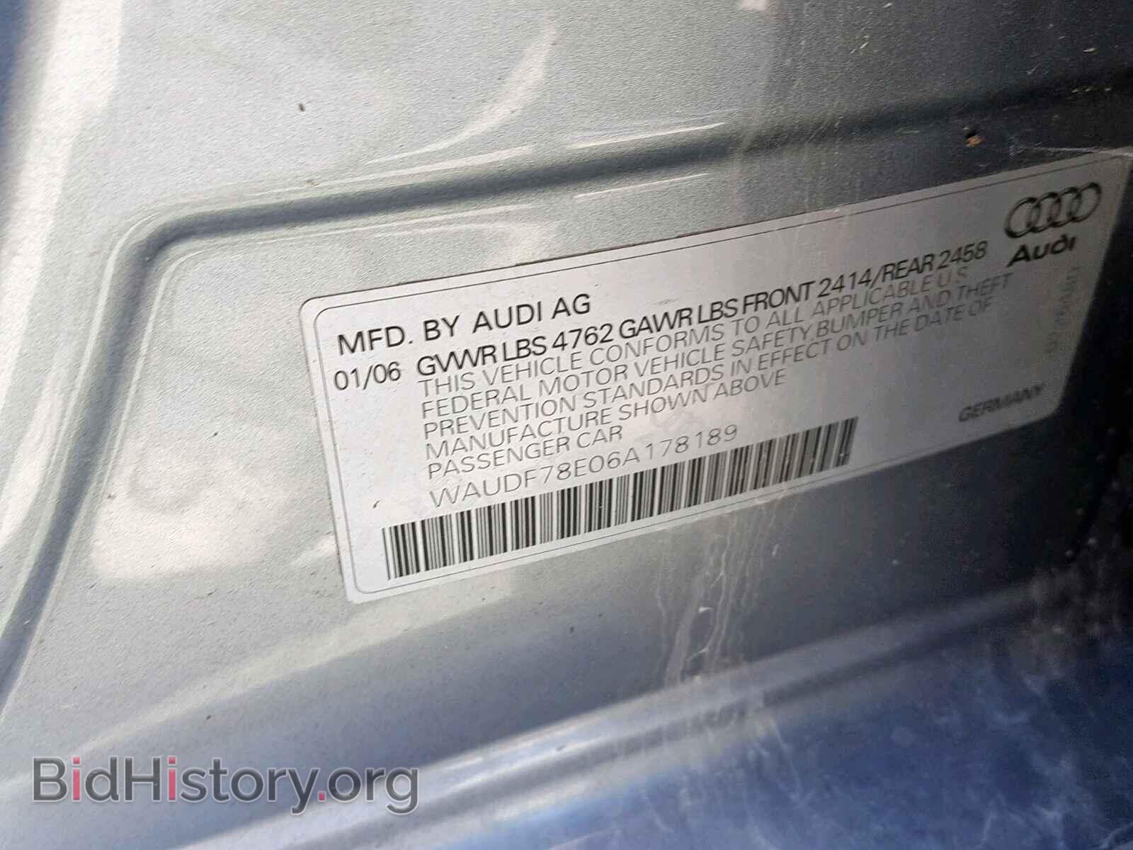 2006 AUDI A4 - VIN: WAUDF78E06A178189 - Фото 10