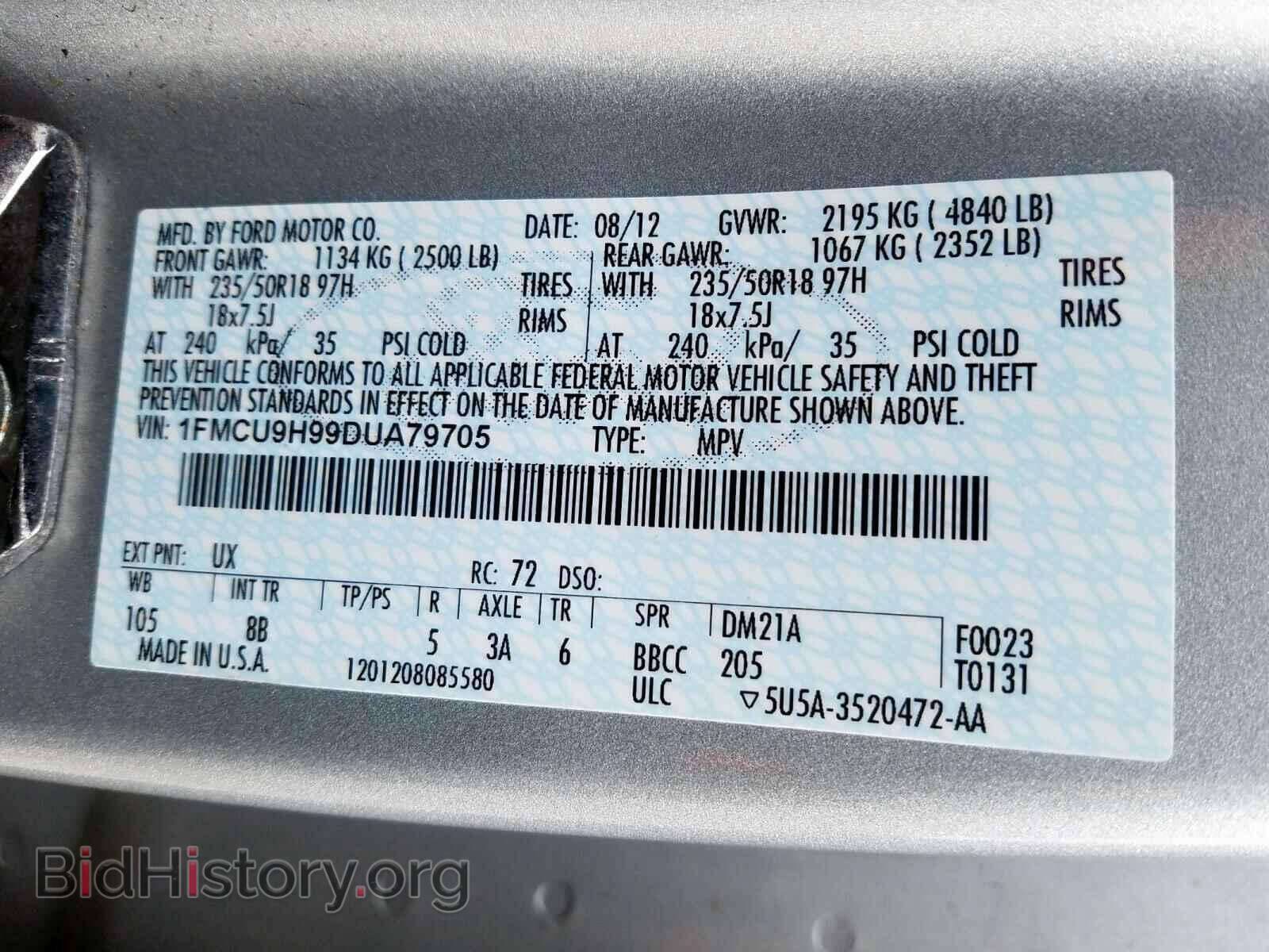 2013 FORD ESCAPE - VIN: 1FMCU9H99DUA79705 - Фото 10