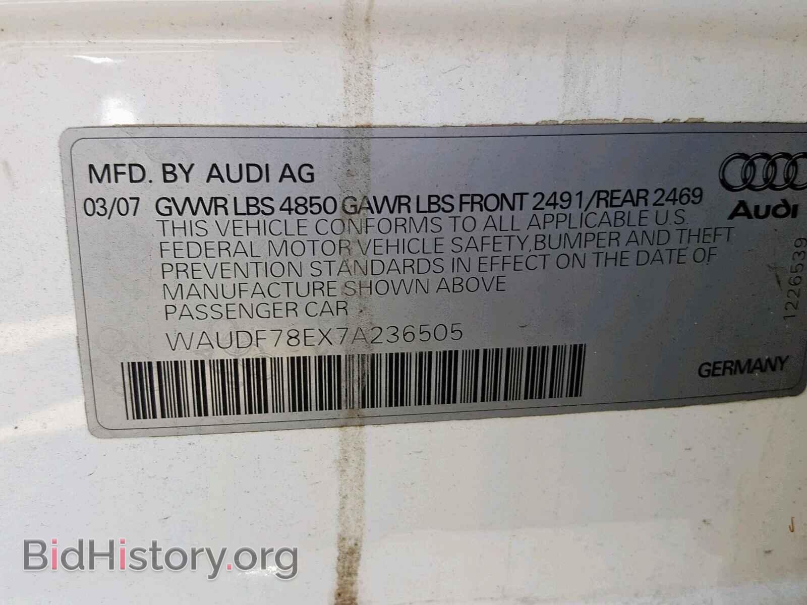 2007 AUDI A4 - VIN: WAUDF78EX7A236505 - Фото 10