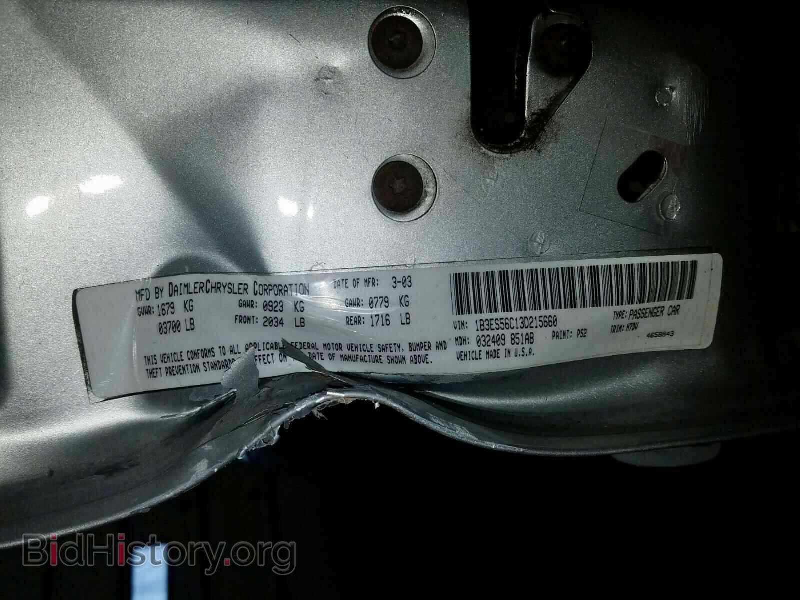 2003 DODGE NEON - VIN: 1B3ES56C13D215660 - Фото 10