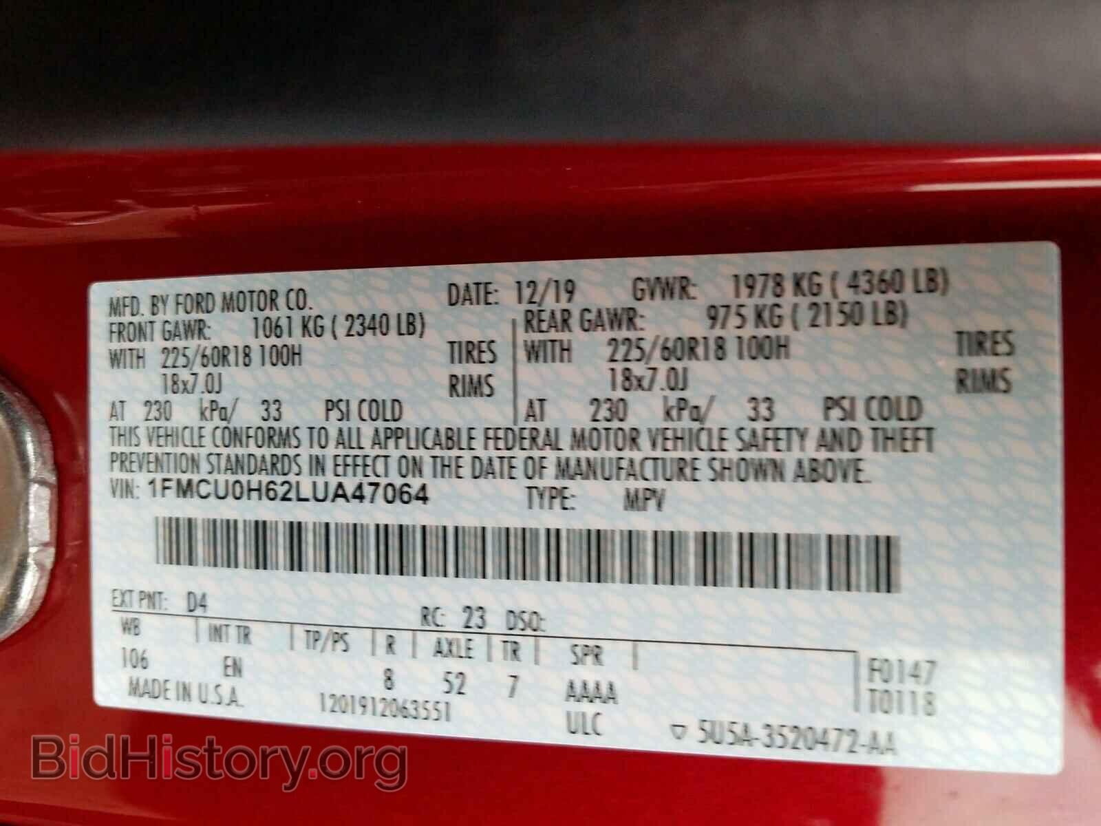 2020 FORD ESCAPE - VIN: 1FMCU0H62LUA47064 - Photo 10