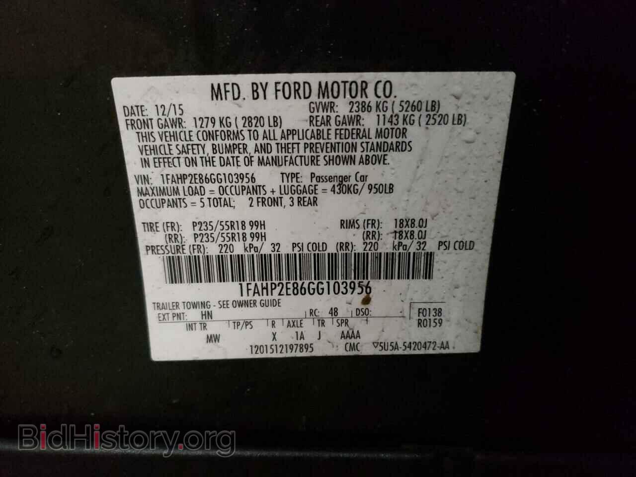 2016 FORD TAURUS - VIN: 1FAHP2E86GG103956 - Фото 10