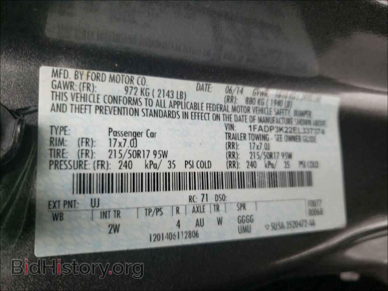 2014 FORD FOCUS - VIN: 1FADP3K22EL337374 - Фото 10