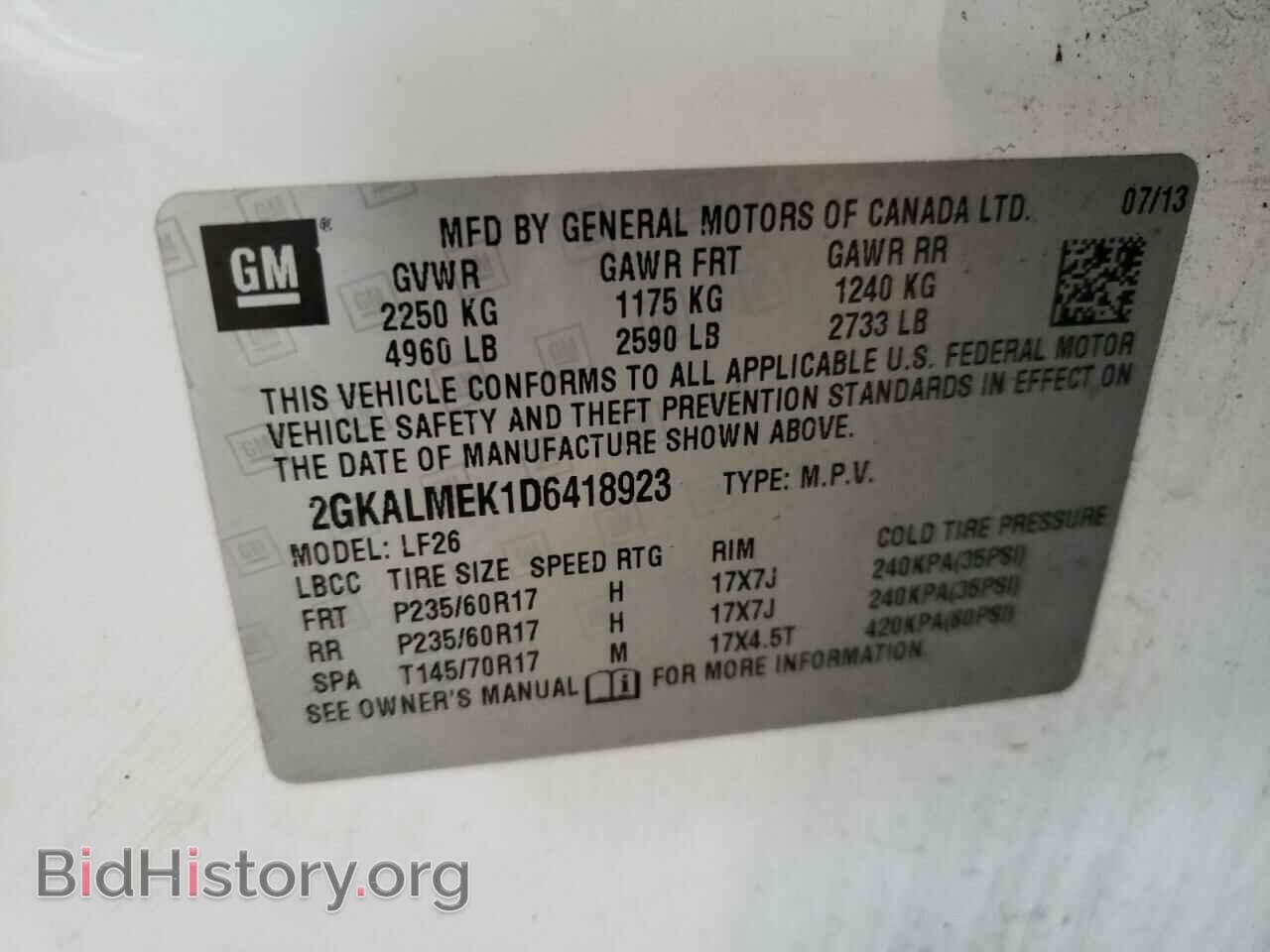 2013 GMC TERRAIN - VIN: 2GKALMEK1D6418923 - Фото 10