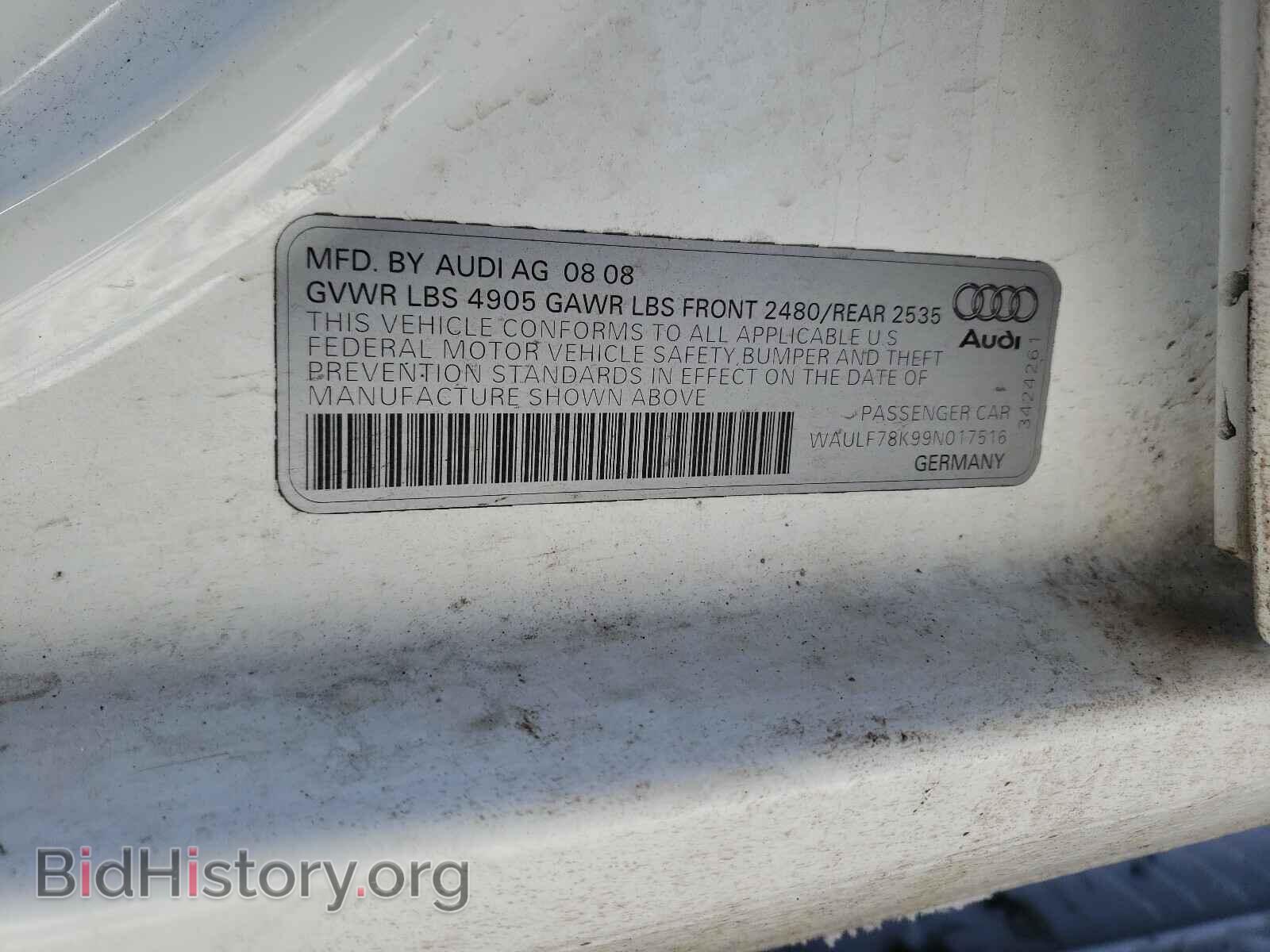 2009 AUDI A4 - VIN: WAULF78K99N017516 - Фото 10