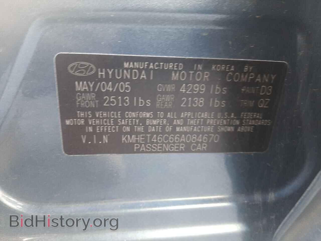 2006 HYUNDAI SONATA - VIN: KMHET46C66A084670 - Фото 10