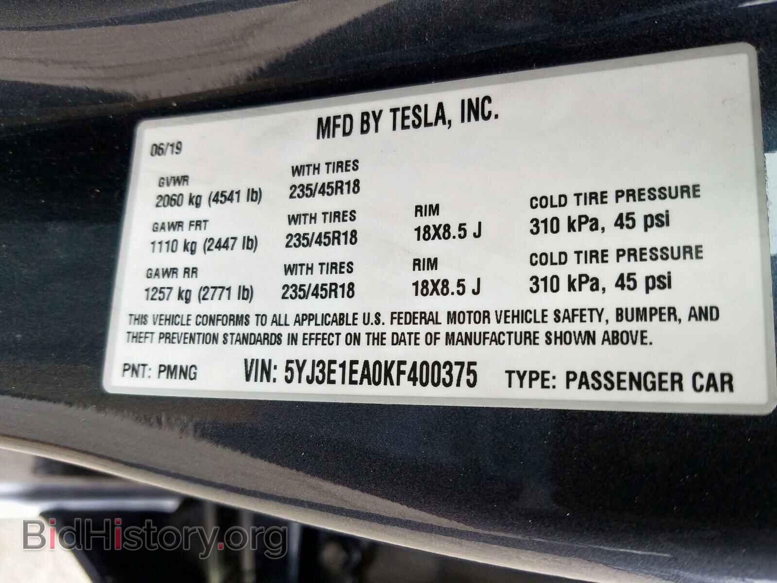 2019 TESLA MODEL 3 - VIN: 5YJ3E1EA0KF400375 - Photo 10