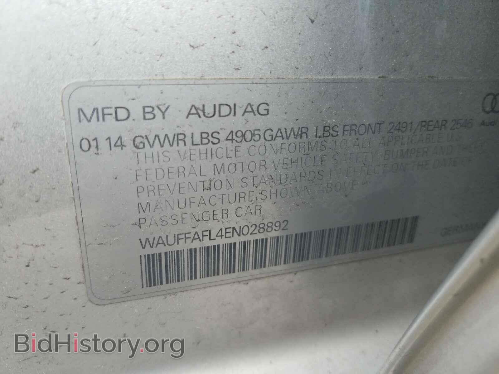 2014 AUDI A4 - VIN: WAUFFAFL4EN028892 - Фото 10