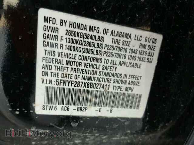 2006 HONDA PILOT - VIN: 5FNYF287X6B027411 - Фото 10