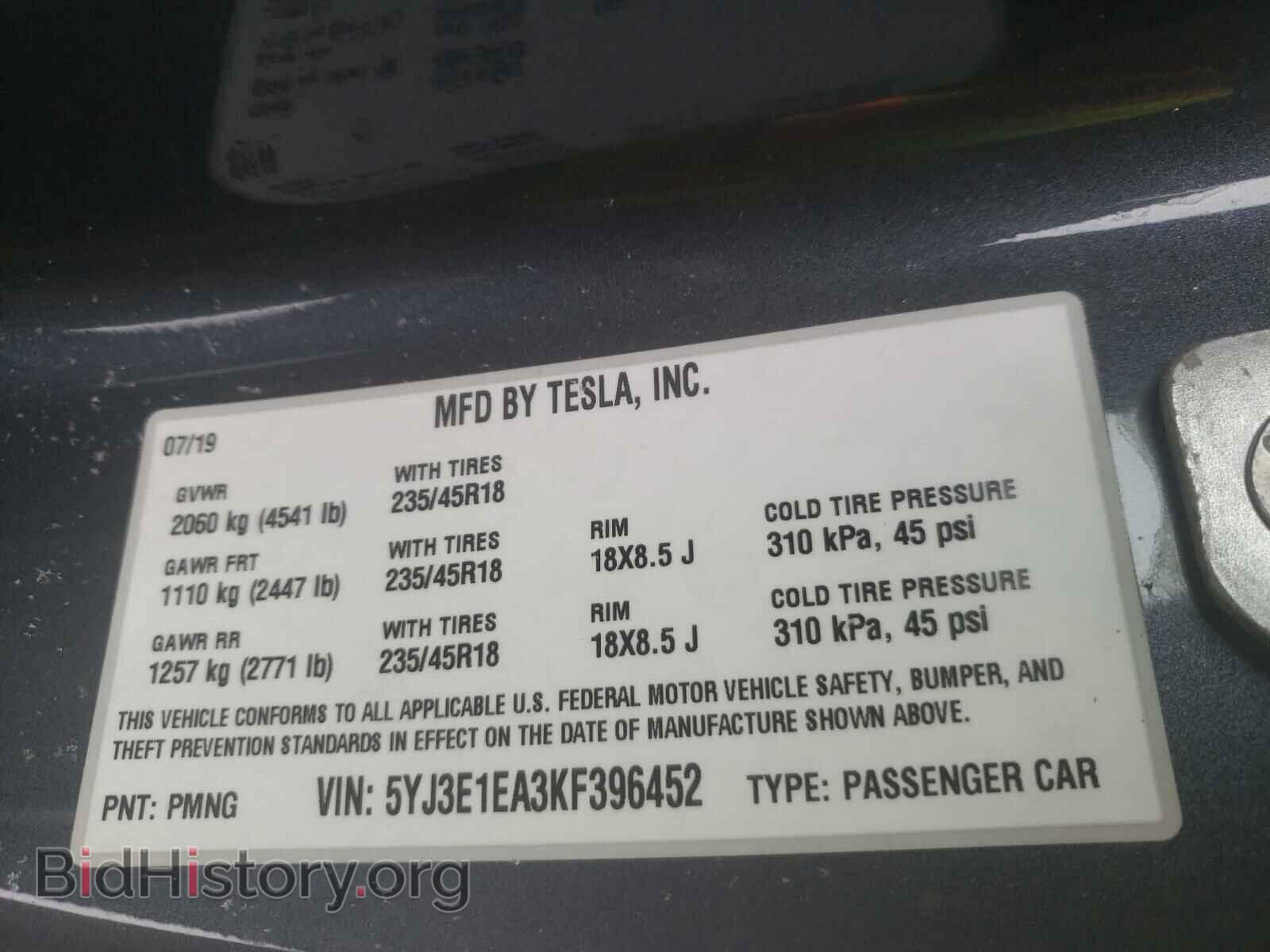2019 TESLA MODEL 3 - VIN: 5YJ3E1EA3KF396452 - Photo 10