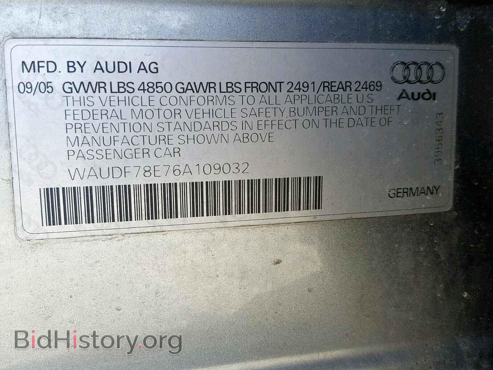2006 AUDI A4 - VIN: WAUDF78E76A109032 - Фото 10