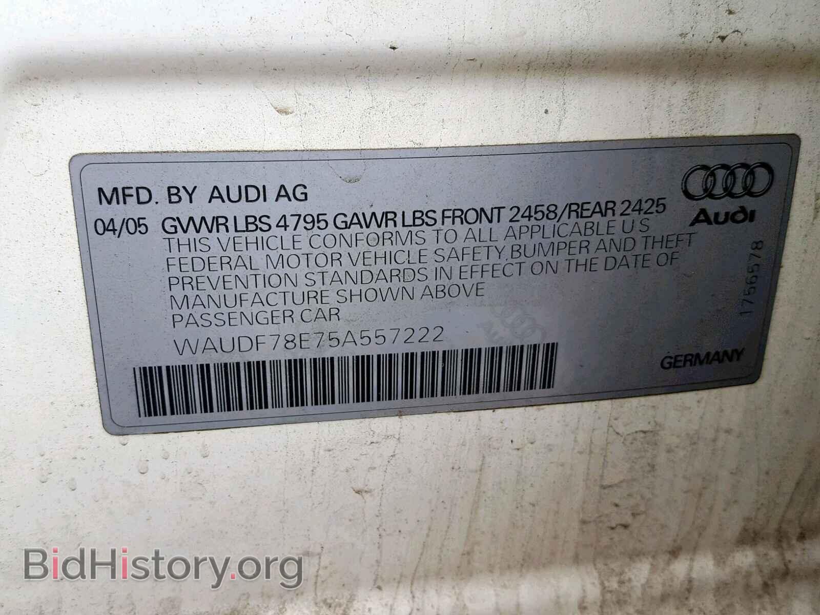 2005 AUDI A4 - VIN: WAUDF78E75A557222 - Фото 10