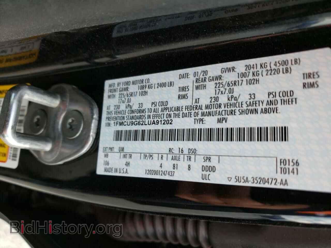 2020 FORD ESCAPE - VIN: 1FMCU9G62LUA91202 - Фото 10