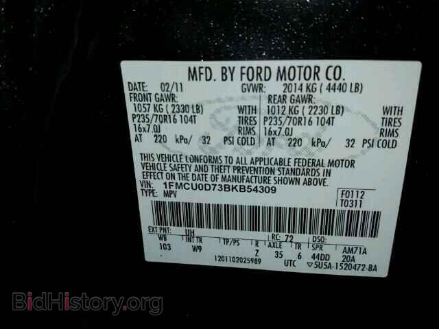 2011 FORD ESCAPE - VIN: 1FMCU0D73BKB54309 - Фото 10