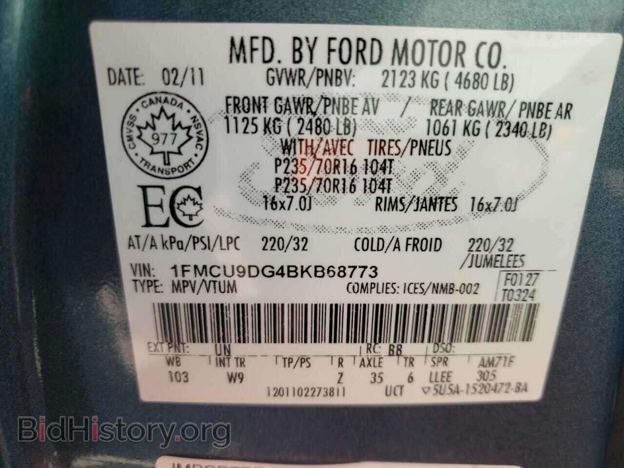 2011 FORD ESCAPE - VIN: 1FMCU9DG4BKB68773 - Фото 10