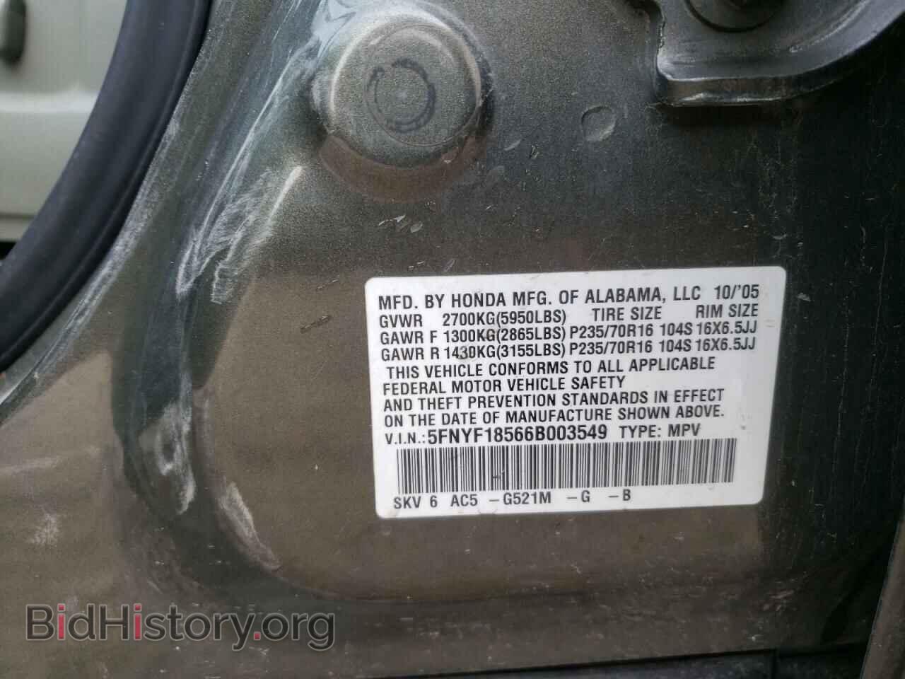 2006 HONDA PILOT - VIN: 5FNYF18566B003549 - Photo 10