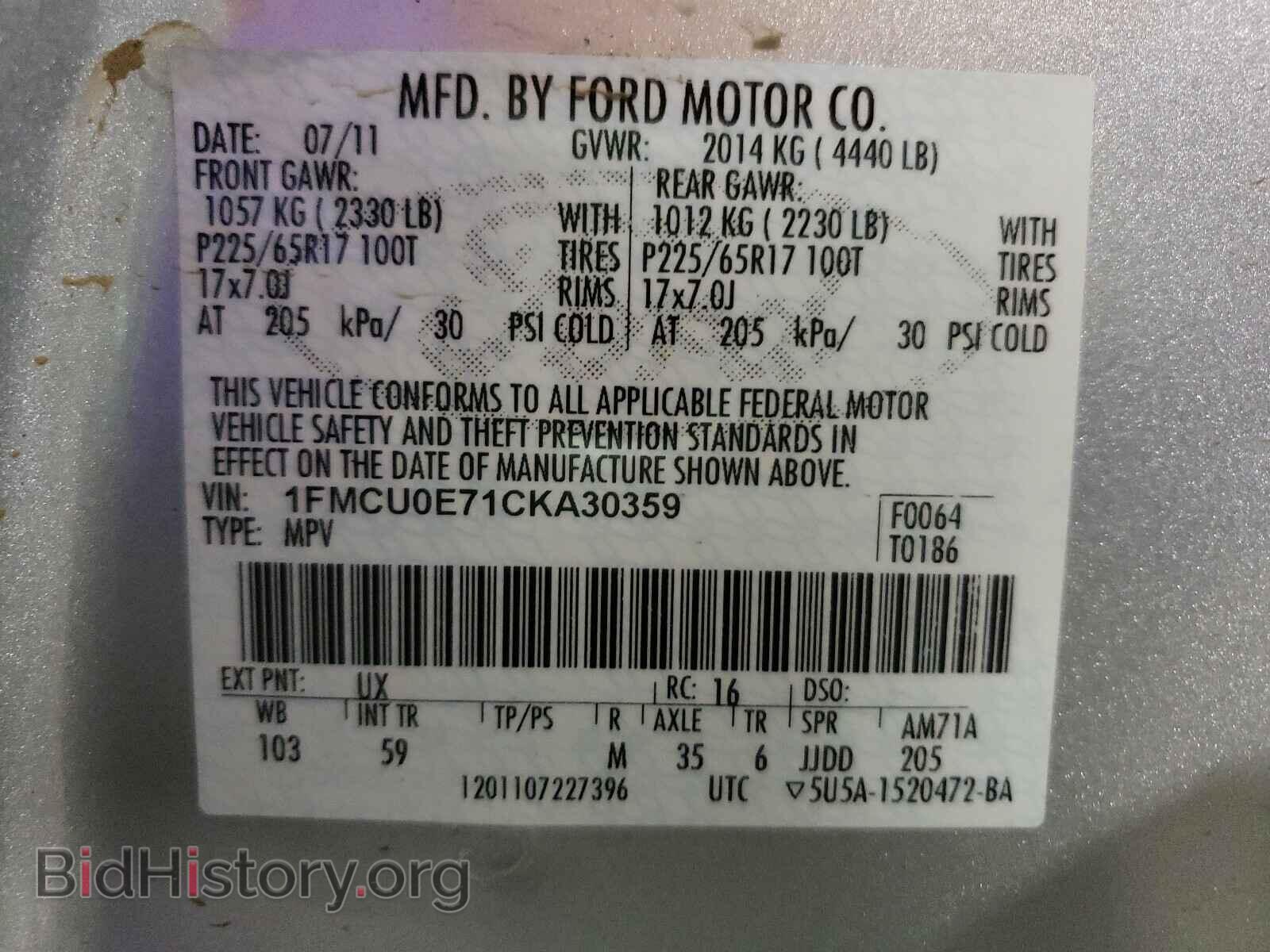 2012 FORD ESCAPE - VIN: 1FMCU0E71CKA30359 - Фото 10