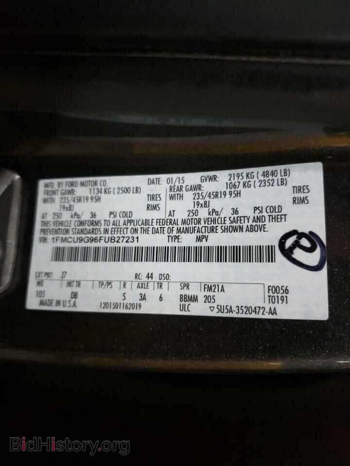 2015 FORD ESCAPE - VIN: 1FMCU9G96FUB27231 - Фото 10
